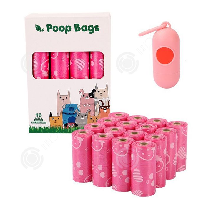 Meilleurs prix pour INN Sac a crottes chien 240PCS 33x23cm biodégradable rose avec boîte rangement sacs ramasse-crottes pour chiens portable résistants
