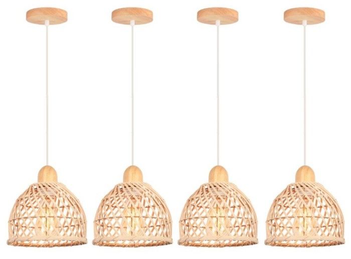 WOTTES Suspension Luminaire Moderne Créatif Lustre en Bois et Bambou de Design à Spirale Vintage Lampe Suspension Rotin - 4pcs