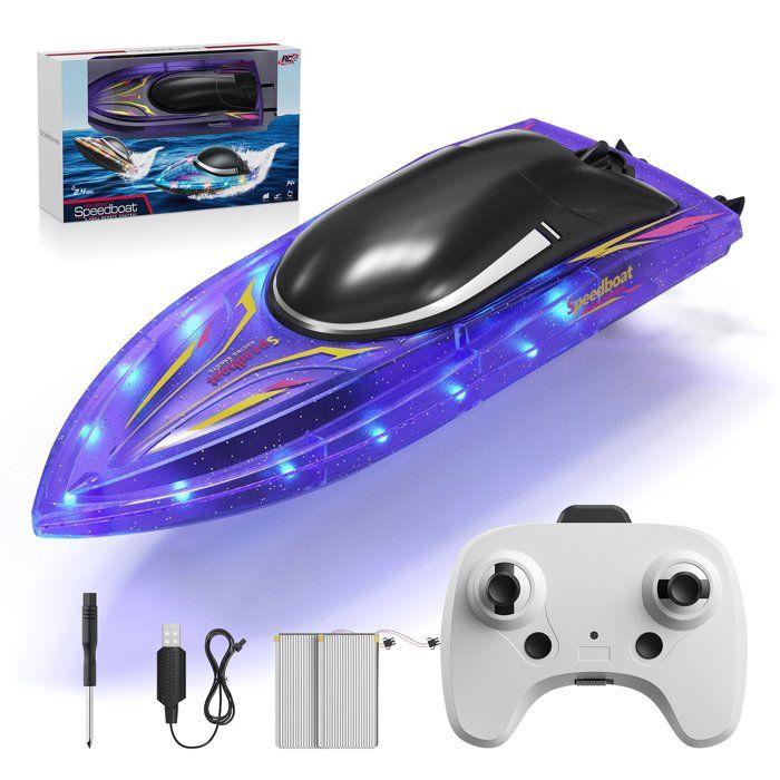 Bateau Télécommandé Enfant Avec LED – 2,4 GHz, 15 Km/h, 240 Min D'autonomie, Anti-basculement, Pour Piscine Et Lac