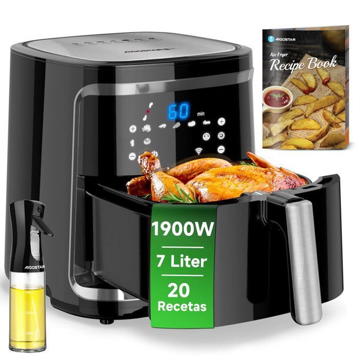 Air Fryer Friteuse 1900W 7L. Écran Tactile 7 Programmes + MaintienFriteuse sans Huile chaud WiFiSans BPA. - Aigostar