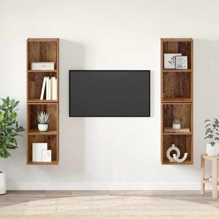 BEST-HOME Meuble TV mural - Armoire De Télévision suspendu Décoration mural - Armoire De Télévision suspendue 4 pcs Bois ancien