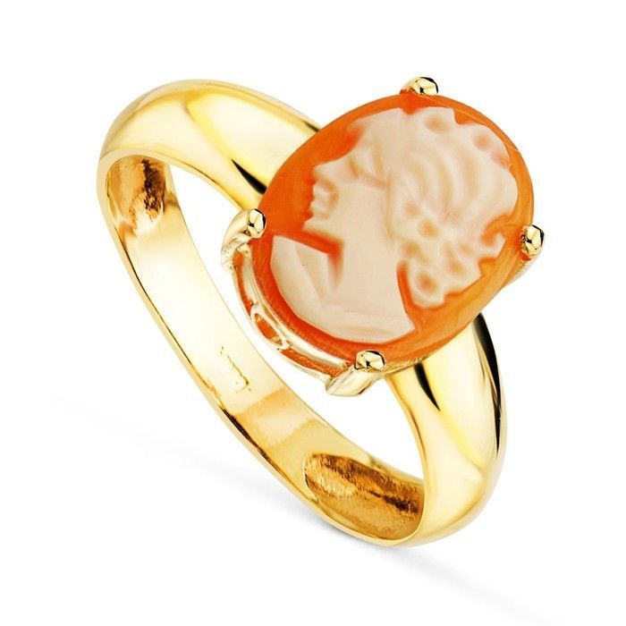 Bague camée ovale en or 18 carats 12 x 9 mm avec griffes