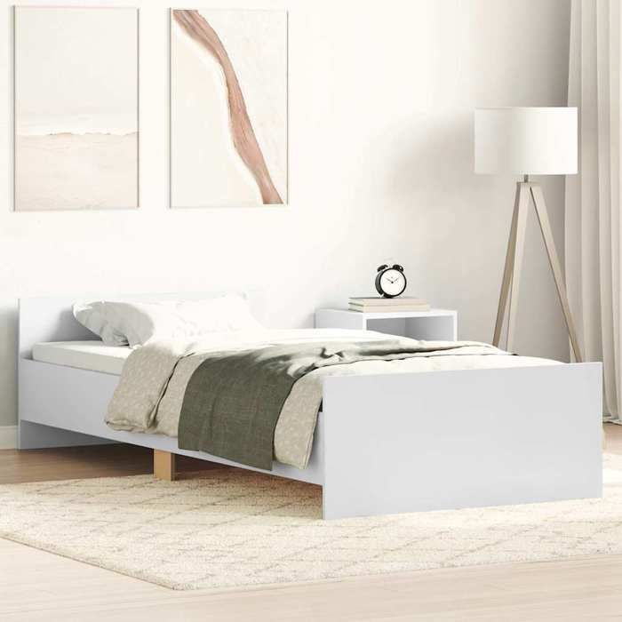 Cadre de lit en bois dingénierie - vidaXL - 90x190 cm - Blanc - Bois dingénierie - Lattes de contreplaqué