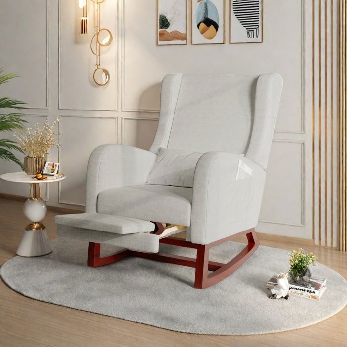Fauteuil à Bascule - RAVAS - Gris - Dossier Haut - Repose-Pieds Extensible - 2 Poches Latérales