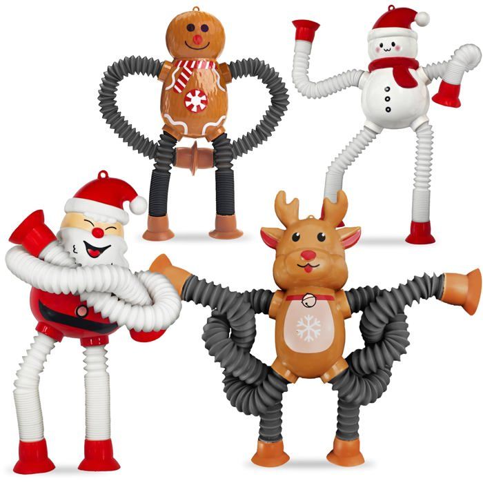 Jouets à Remonter De Noël – 4 Pièces – Père Noël, Bonhomme De Neige, Renne, Pingouin – Mécanique Sans Pile – ABS Robuste – Pour Calendrier De L'Avent, Chaussette Ou Décoration – Cadeau Enfant
