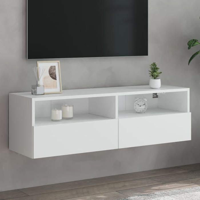 SALE 2026 Armoire TV moderne Blanc - Meuble TV mural blanc 100x30x30cm - bois dingénierie PRO622864875
