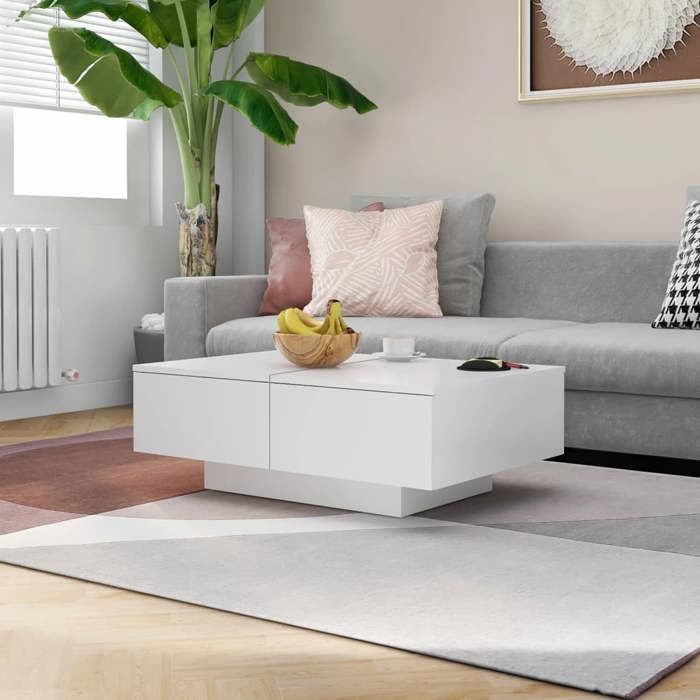 SALE 2026 Table à café Blanche - Table basse Blanche 90x60x31cm Aggloméré PRO733615168