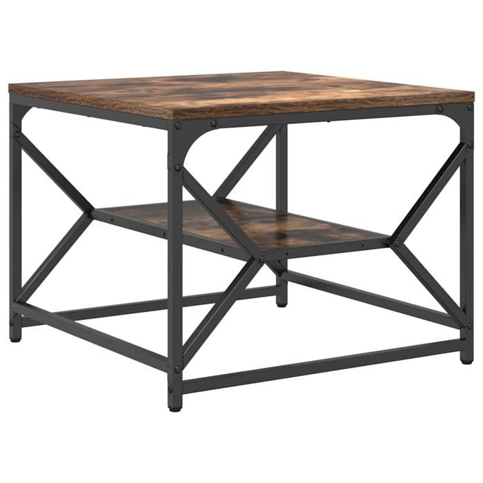 Table basse moderne - vidaXL - Chêne fumé - 51x50x40 cm - Bois dingénierie et acier - 1 étagère - Poids max 75 kg