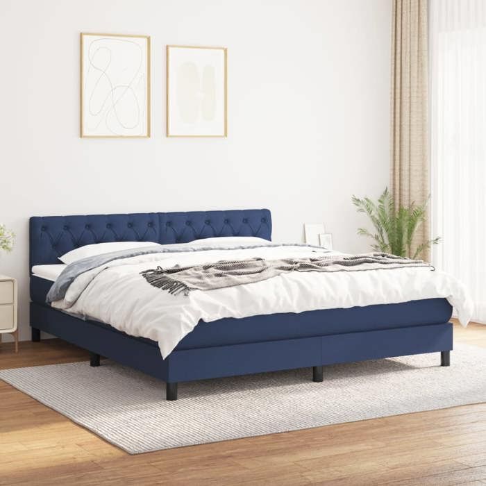 Maison Exclusive - Sommier à lattes de lit avec matelas Bleu 160x200 cm Tissu