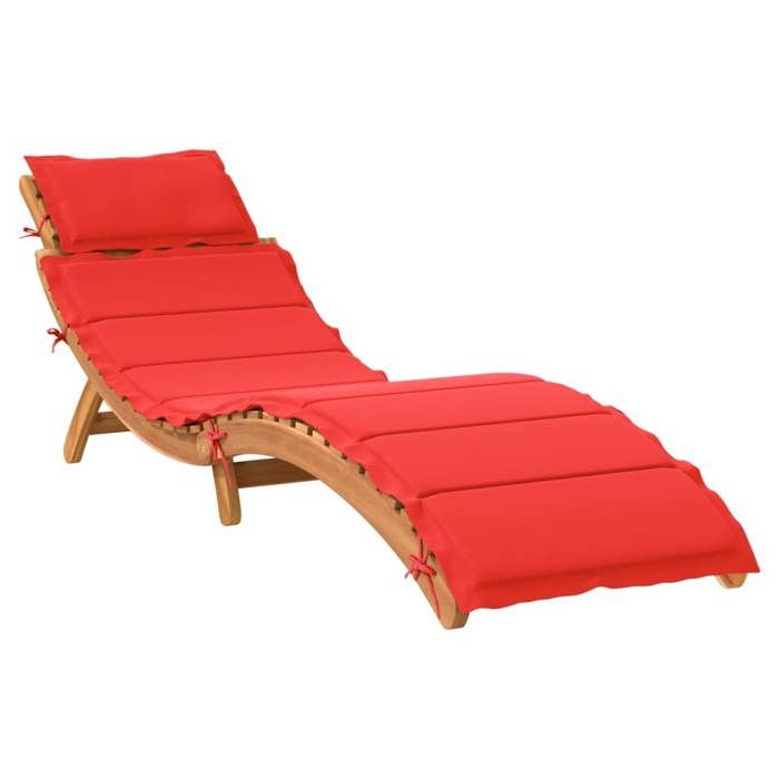 SALE 2026Transat de soleil/plage - Chaise longue avec coussin rouge - bois dacacia solide184x55x65cm 15.8 Kg 1373389