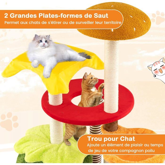 Comparer les prix de GIANTEX Arbre à Chat Forme Hamburger Hauteur 117 CM Arbre à Chat XXL 6 Niveaux avec Perchoir Supérieur Rembourré (Grand)