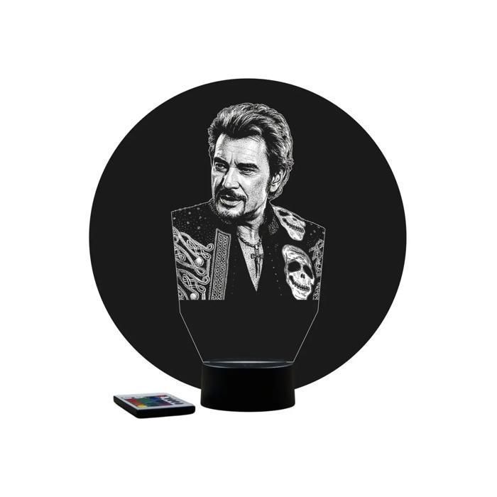 Lampe 3D Johnny Hallyday 2 - Veilleuse LED 16 Couleurs + Télécommande - Idée Cadeau Collector Fan Rock - Fabriqué en France