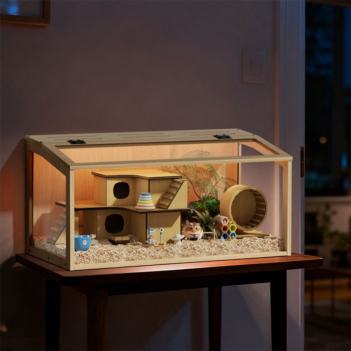 Comparer les prix de Cage pour Hamsters - UNHO - Habitats pour Rongeur en Bois avec Lampe LED pour Souris Petits Rongeurs 80x40x40cm
