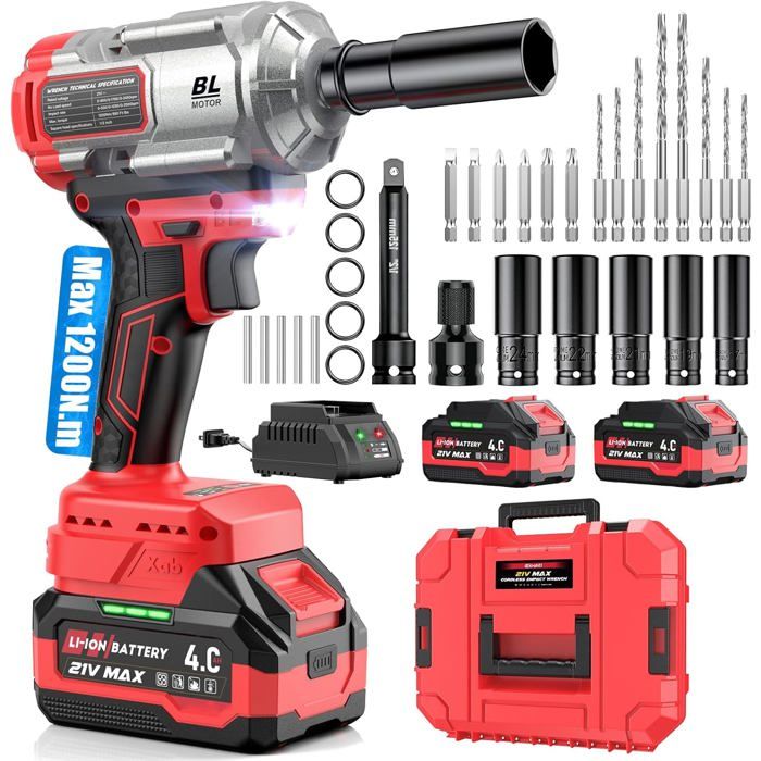 Clé à chocs sans fil 3-en-1 1200 Nm 1/2 pouce Brushless - 2x Batteries 4.0Ah