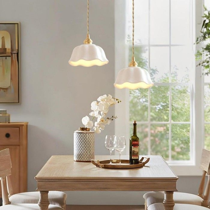 Lustre - SMOTOP - Lot de 2 - Abat‑jour céramique blanc et doré - E27 style rétro