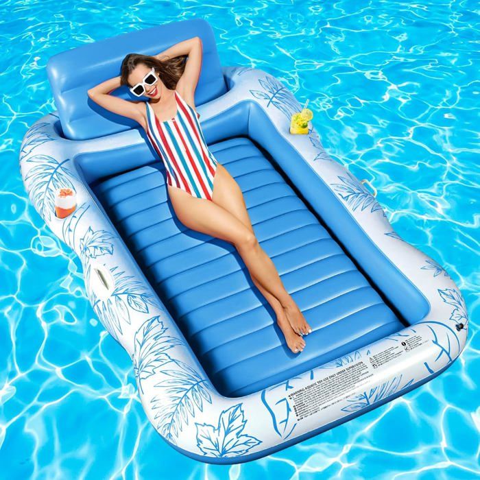 BuzzoXerex Matelas Gonflable Piscine Double – Hamac Flotteur 210x150 Cm Avec Appui-tête Et Support Seau à Glace – Idéal Pour Été Et Plage
