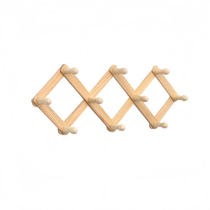 Porte-manteau mural extensible en bois pliable couleur naturelle 10 crochets 32 à 87 cm gain de place