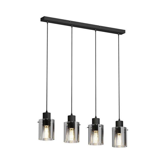 Suspension - Lindby - lampe suspendue - Verre - 75 x 12 x 18 cm - noir gris fumée
