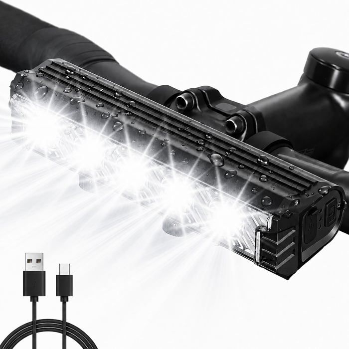 Phare pour vélo électrique éclairage à 5 LED et 2800 lumens rechargeable par USB avec batterie haute capacité de 6400 mAh