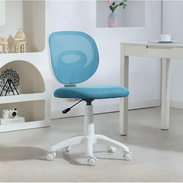 Chaise de bureau ergonomique sans accoudoirs hauteur réglable 43-51 cm dossier en maille plastique bleu - UVRION