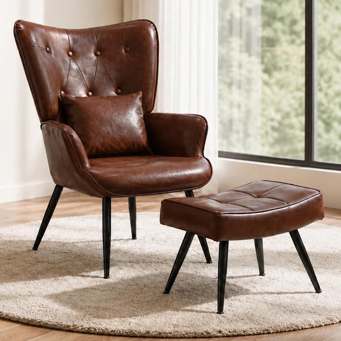 Fauteuil Relax Inclinable avec Repose-Pieds en Simili Cuir Marron Fauteuil de Relaxation Haut Dossier Ergonomique Salon Chambre