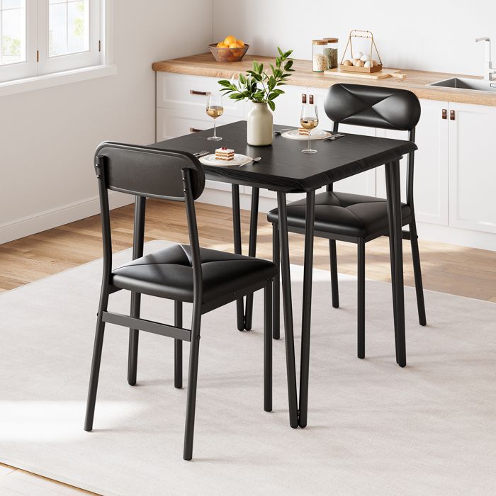 Ensemble Table à Manger 2 Chaises – Table Bois/Métal Design Compact Idéal pour Petits Espaces/Jardin/Salle à Manger Noir