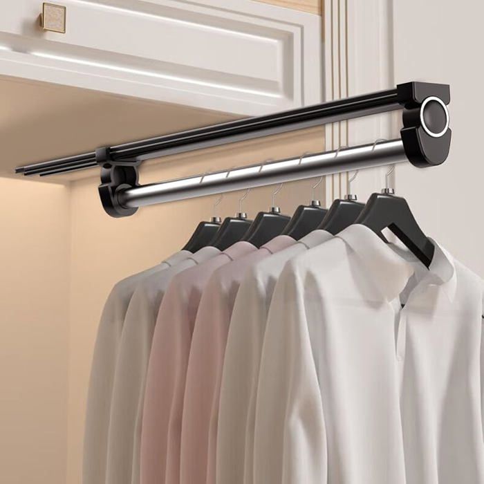 Tringle Extensible Penderie Barre Coulissante Silencieuse 500mm Acier miné à froid amorti silencieux 25kg 500mm BARRE DE PENDERIE