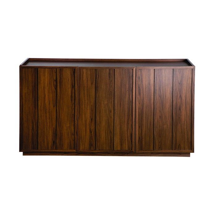 CALICOSY - Buffet 3 portes effet noyer avec rebord L140 cm - ABEL - Bois foncé