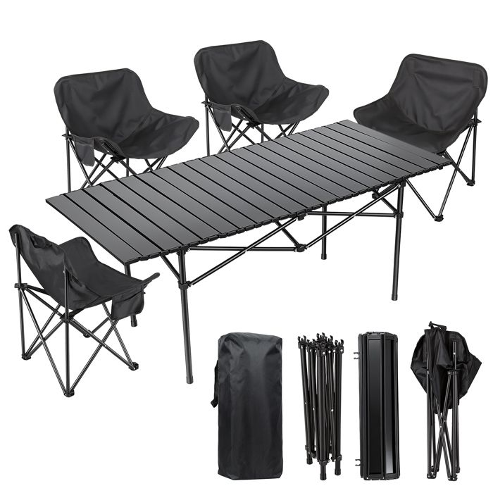 Ensemble table et chaises de jardin 5 pcs - WILITTO - pliantes - acier au carbone - Poches de rangement latérales - 119x54x50cm