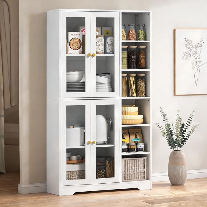 Meuble de cuisine vitré avec rangements modulables en panneaux de particules - Blanc Panneau de particules MDF 90 x 35 x 172