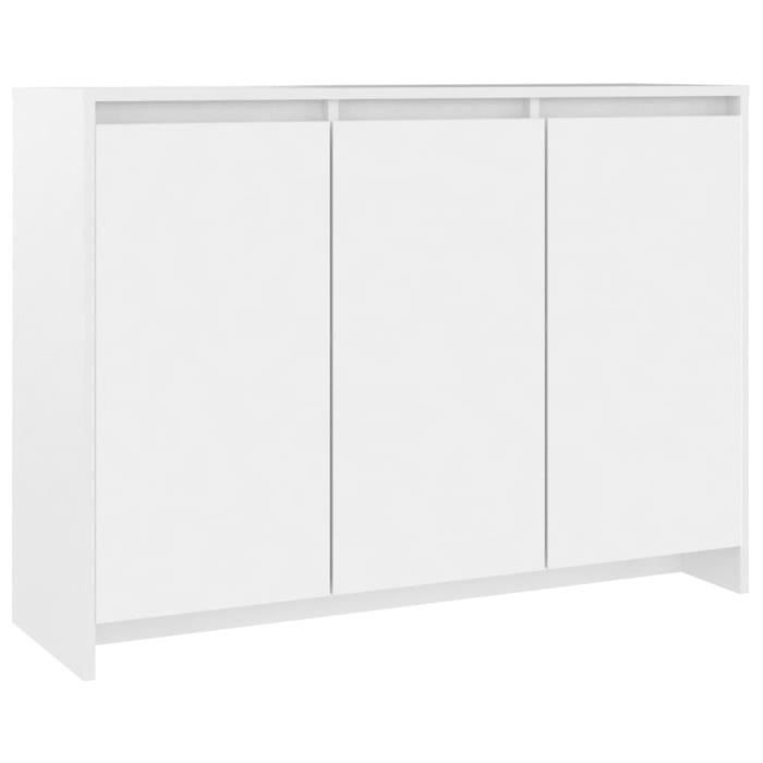 Buffet Bas - AKOZON - Modèle AKO7370392219162 - Blanc - 3 Portes - Bois Panneaux de Particules