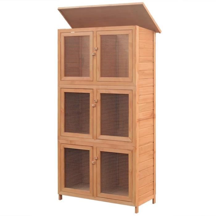 Cage pour animaux - KAI - 6 compartiments - Bois Brun - 102 x 48 x 180 cm - Résistance aux intempéries
