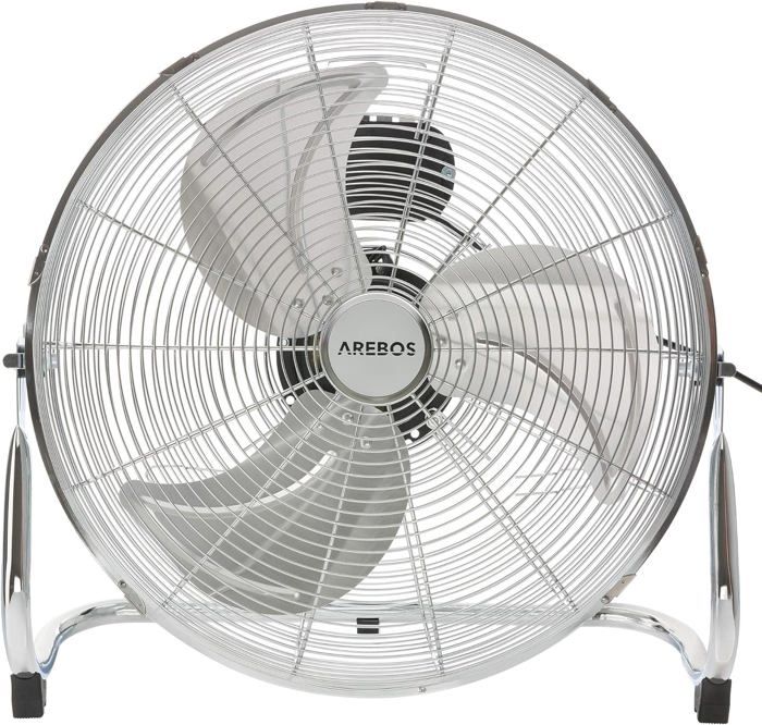 AREBOS Ventilateur de sol 46cm 120 W 18 pouces 3 niveaux de vitesse angle dinclinaison réglable Argenté - Arebos