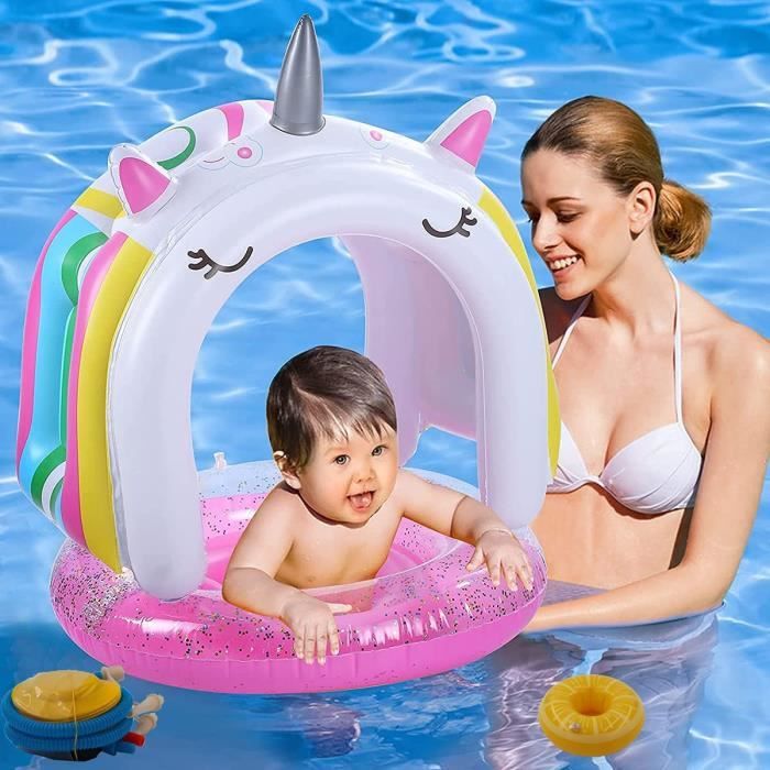 Herefun Bouée Bébé, Anneau de Bain Bébé 3 à 36 Mois, Bouee Piscine Bebe  avec Pare Soleil, Bouée de Natation Gonflable, Bouee Piscine Enfant Bouée