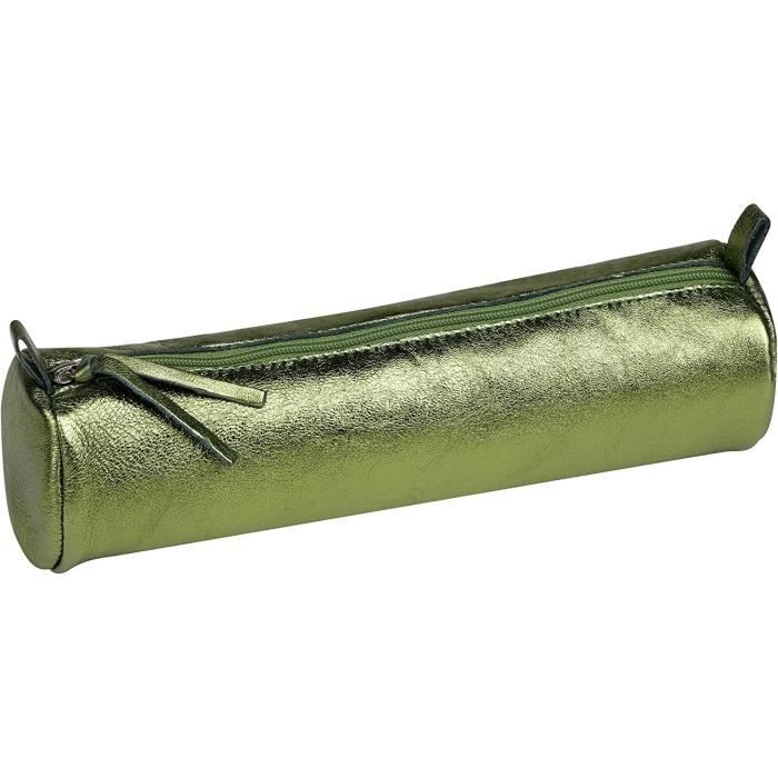 Clairefontaine 410034C -Trousse Scolaire Ronde Dorée Effet Textile 5,5x22 Cm En Véritable Cuir