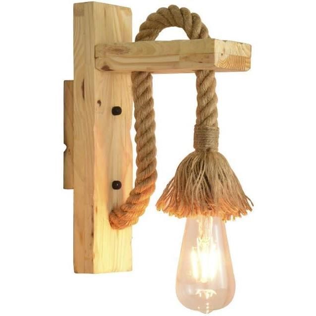 Lampe sur pied en corde chanvre et bois naturel
