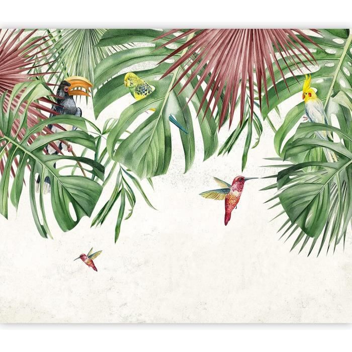 Photo Murale Perroquets Colorés Jungle 400x280cm - Papier Peint Non Tissé Panoramique Pour Chambre Salon Enfants Adultes