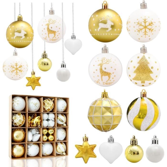 102 Boules De Noël Rose Gold - Kit Décoration Sapin Avec étoile Et Renne - Plastique Léger