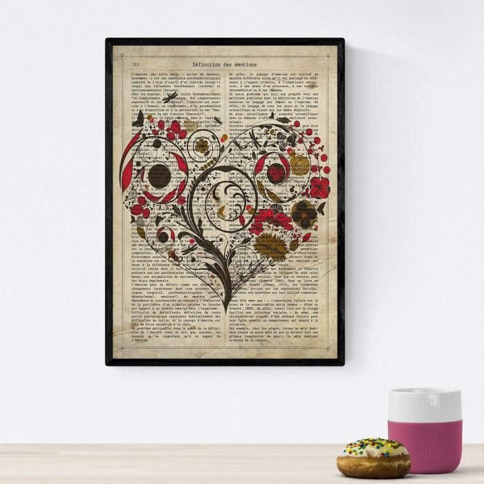 Poster Cœur Fleurs Bleues A4 - Décoration Romantique Pour Maison