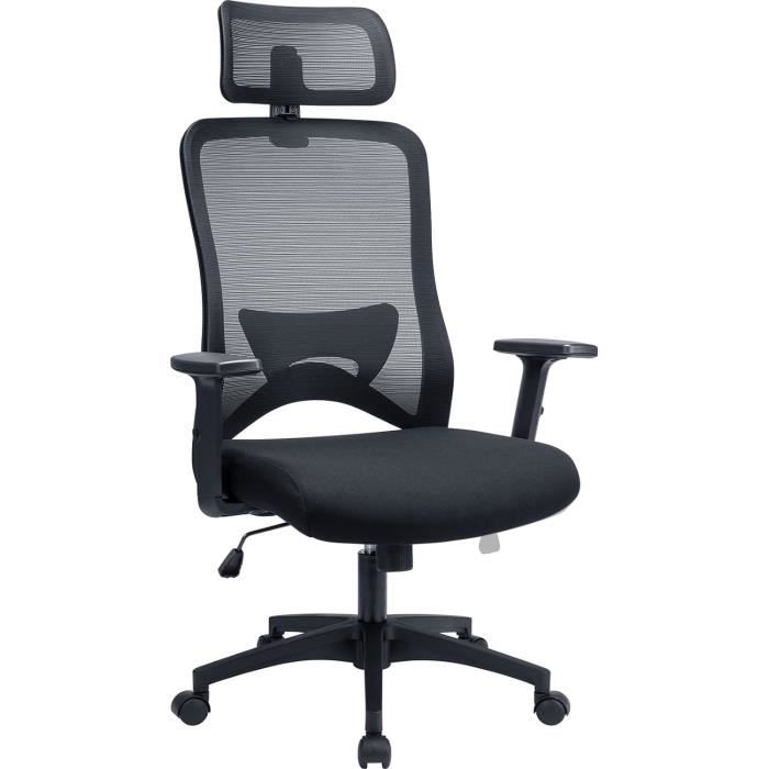 Chaise De Bureau Ergonomique DEVAISE - Dossier Segmenté, Appui-Tête 3D, Accoudoirs Repliables, Respirable
