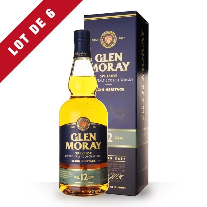 Lot de 6 Whisky Glen Moray 12 ans 70cl Etui