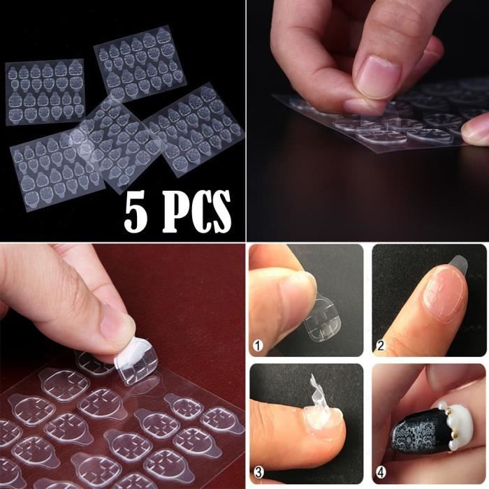 Beguinstore 5 Feuilles 24pcs Double Face Art Faux Ongles Ruban Adhésif Colle Autocollant Bricolage Clairpoi1952