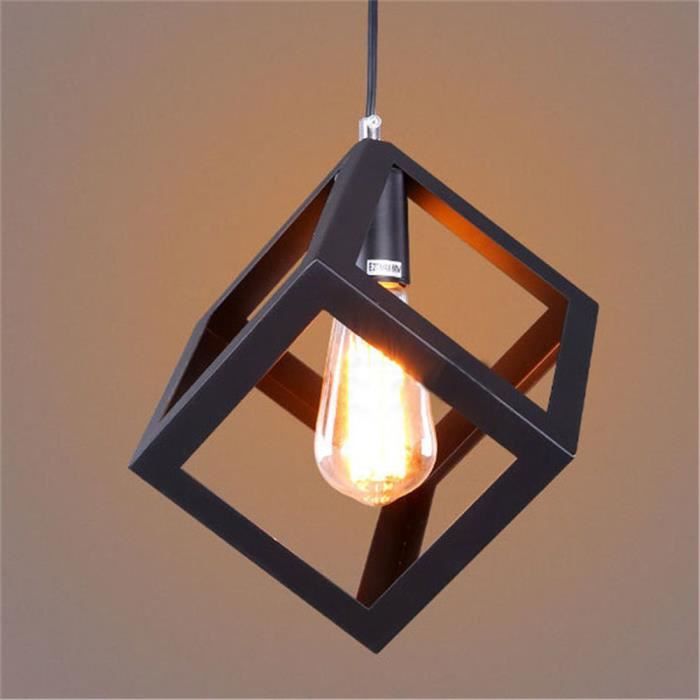 Suspension Luminaire - Cube - Métal - Noir - E27 - 60W