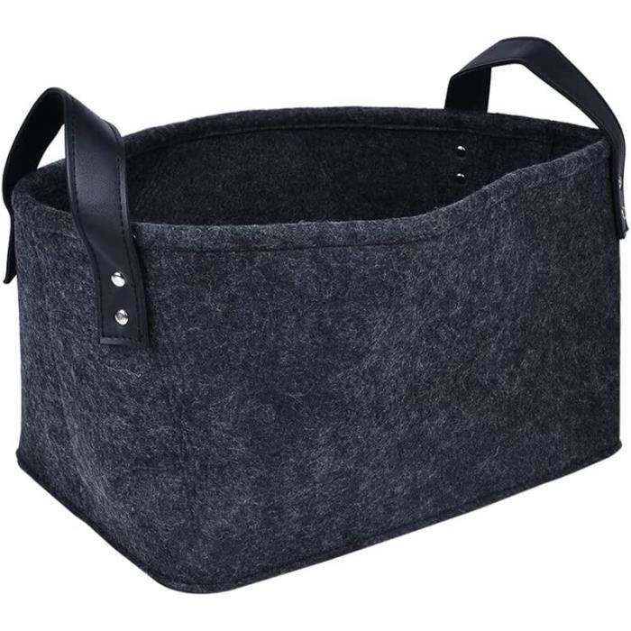 2 Paniers De Rangement En Feutre Kaizuca Avec Poignées En Cuir - Noir, 20x33x23 Cm - Pour Vêtements, Jouets, Livres