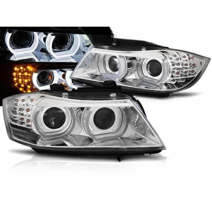 Paire feux phares BMW E90/E91 de 2009 a 2011 Xenon Angel Eyes Led DRL Chrome-33021538