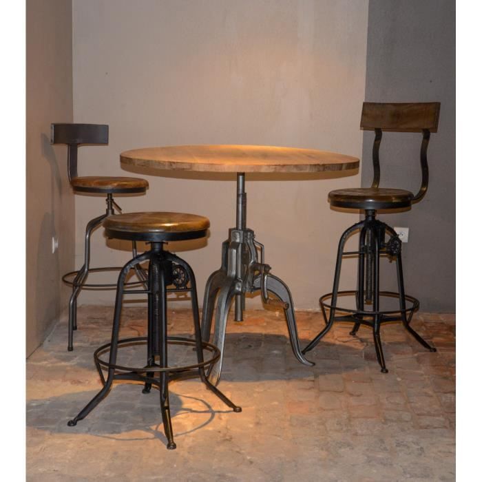 Table bar industrielle a manivelle réglable "atelier grey' Meuble House