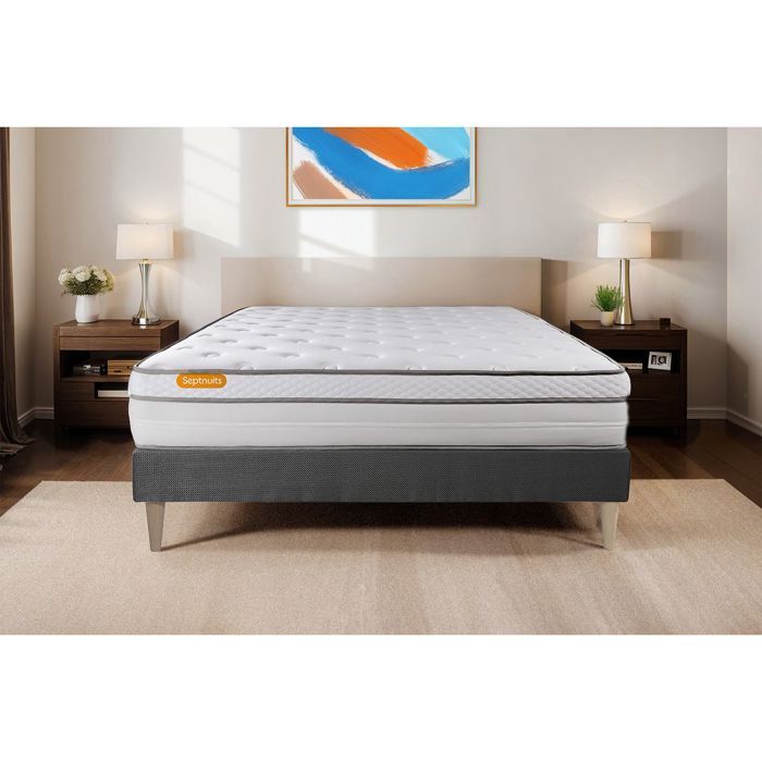 Matelas + sommier 140x200 Memo Luxe Ressorts ensachés + mémoire de forme 5 zones de confort MAXI épaisseur Matelas + sommier 140x200 Memo Luxe Ressorts ensachés + mémoire de forme 5 zones de confort MAXI épaisseur