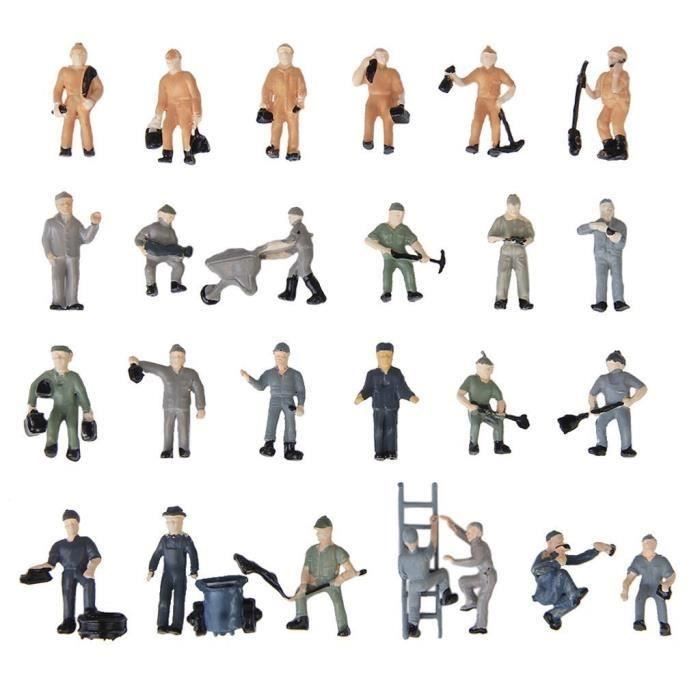 YIZAN 25pcs 1:87 Figurines Peintes Figures Miniatures des Travailleurs Ferroviaires avec Seau et Echelle 