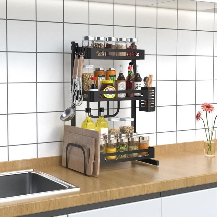 etagere a epice multifonctionelle rangement de cuisine en acier inox avec 3 etages organisateur pour cuisine 37 7 23 4 61cm cdiscount maison