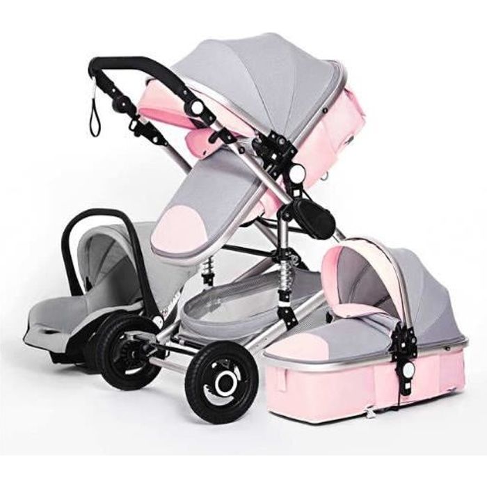 Poussette portable luxueuse 3 en 1 pour bébé et nouveau-né, parfait landau pliable, cadre en aluminium, de taille haute